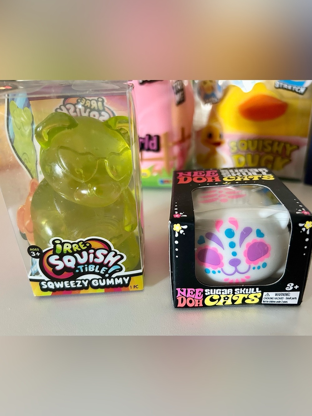 NeeDoh Sugar skull cat & gummy Bear squish art NWT